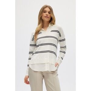NEW Hilary Radley Women's V-Neck Sweater Top Combo Off-White Striped (Size: XXL)